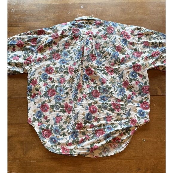 Cotton Express Button Up Shirt Women's Medium Floral AOP Padded Shoulders - Picture 5 of 6